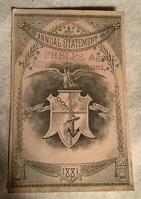 Vintage Victorian Trade Card Annual Statement Phelps Agent Milton Vermont  1881 • $14.90