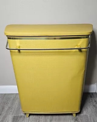 Vtg Mid Century Modern Metal Laundry Hamper Yellow House Of Fiske Brearley Co • $85