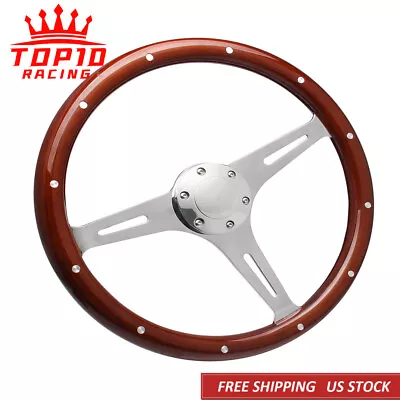 ⭐️15 Classic Nostalgia Wood Grain 3 Spoke Steering Wheel With Horn Button⭐️ • $94.69