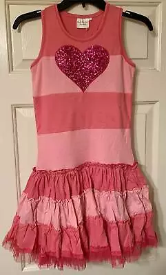 NWT Ooh! La La! Couture Pink Striped Tulle Heart Poufier Dress Sz 12 • $59.99