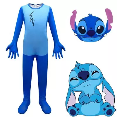 Kids Lilo Stitch Cartoon Costume Jumpsuit Mask Outfit Party Fancy Dress Gifts 🎁 • £14.98