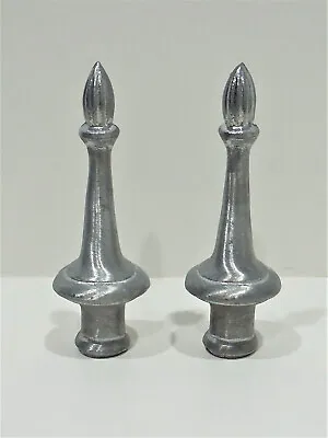 Pair Lamp Shade Finials - Large Pewter Tone Cast Metal (3-3/4  T X 1-1/2  W) • $13.49