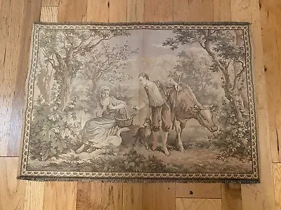 Antique Woven Tapestry Wall Hanging French Courting Scene Made In Belgium 37.5” • $125