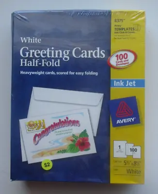 Avery 100 Ct. Half-Fold Greeting Cards 5.5” X 8.5” Ink Jet 8375 NOS Sealed • $15.95