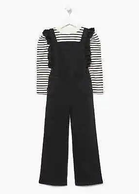 £8.99 • Buy * Girls BNWT Matalan Black Dungarees & Striped T-Shirt Set (ST49)