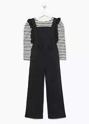 £8.99 • Buy * Girls BNWT Matalan Black Dungarees & Striped T-Shirt Set (ST49)