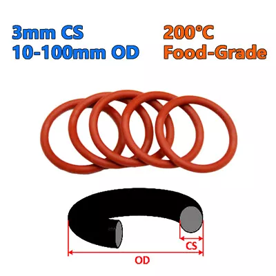 VMQ Silicone Seal Ring Food Grade O-Ring 3mm Cross Section O Rings 10mm-100mm OD • £2.44