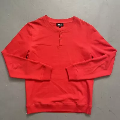 A.P.C. Cotton Henley Button Down Crewneck Sweater Red Small • $35.99