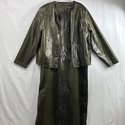 SELENE Sport Faux Alligator Jacket And Dress Suit Womens 1X Black Green Reptile • $34