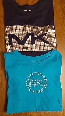 Set Michael Kors Womens Short Sleeve Logo T-shirt Tops Blue Silver Size XL Lot 2 • $18.99