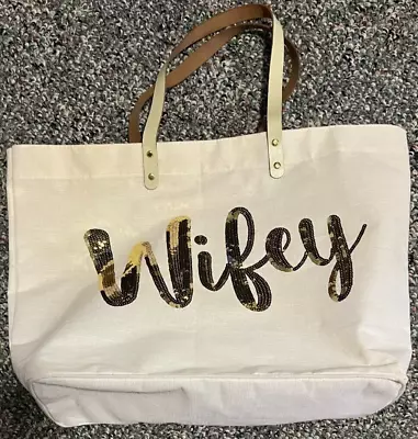 Mud Pie  Wifey” Sequin Tote Bag Beach Bag Shopping Bag Purse • $7.99