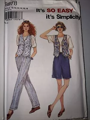 Vintage 90s Simplicity Pattern 8878 So Easy Pull On Pants Shorts Vest UNCUT 8-18 • $8.31