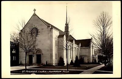 RPPC Postcard MI Muskegon Michigan St. Michael's Church C1940s C19 • $19.99