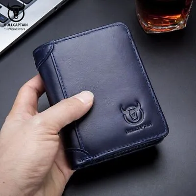 BULLCAPTAIN Genuine Leather Man Wallet Small Card RFID Holder Male Purse Pocket • $18.79