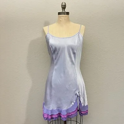 Y2K VICTORIA'S SECRET Silk Mermaid Chiffon Ruffle Chemise Slip Dress Purple Sz M • $115