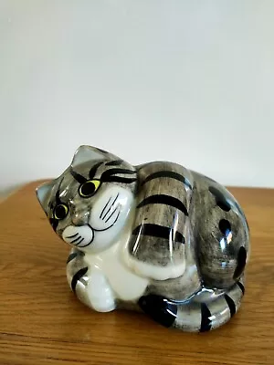 Quail Ceramics Pottery Cat 'Dave'  Grey Black Tabby Bengal Lying Down. Retired  • £14