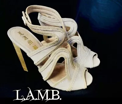 VINTAGE LAMB By GWEN STEFANI ~ HEELS SANDALS Leather Snap Strap Shoes - 8.5 M • $64