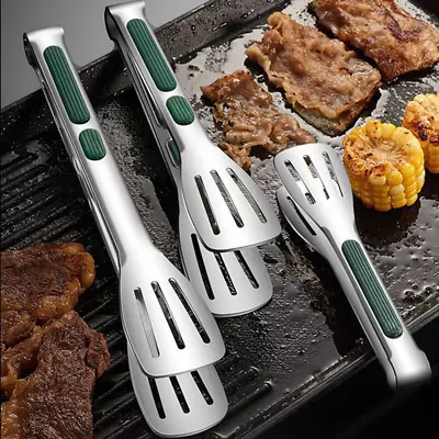 Stainless Steel Salad Tongs BBQ Kitchen Cooking Food Serving Bar Utensil Tong • £5.12