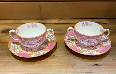 Two Minton Pink Cockatrice Cream Soup And Saucer • $120