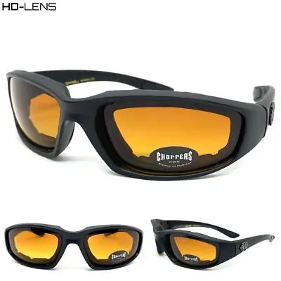 Men MOTORCYCLE Riding Padded Safety Protective SUN GLASSES GOGGLES HD Amber Lens • $14.99