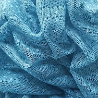 Spots Mesh Lace Fabric Black Teal Blue Spotty Dot Couture Stretch Material 150cm • £3.60