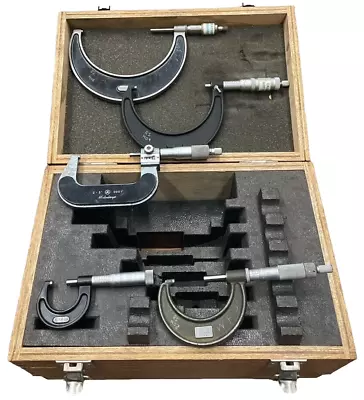 Assorted Standard Outside Micrometer Set In A Wooden Mitutoyo Micrometer Box 5pc • $174.87