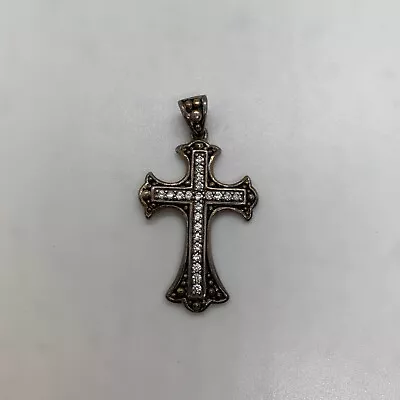 Vintage Gold Tone Sterling Silver Crystal Cross Pendant Signed • $9.99