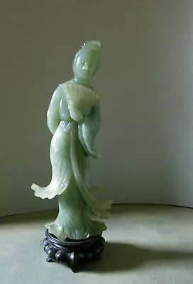 Antique Chinese Carved Jade / Green Hardstone Figure. Charming Court Lady. • £280