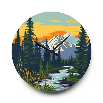 Retro Nature Art Vintage Style Mountain Vista Acrylic Wall Clock Analog Clock • $48