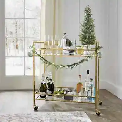 Gold Leaf Metal And Glass Rolling Bar Cart With Glass Top (30 In. W X 33 In. H) • $158.78