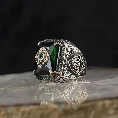 Retro Handmade Turkish Signet Ring For Men Vintage Silver Color Carving Pattern • $7.99