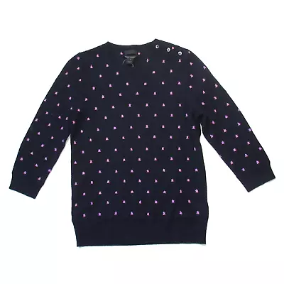 NWT J.Crew Collection Italian Cashmere Pointelle Dot Navy Herringbone Sweater S • $100