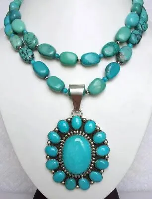 Murrle Bennett Native American Navajo Sterling Kingman Turquoise Cluster Pendant • $359.99