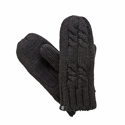 $24.99 • Buy Isotoner Bulky Cable Knit Mittens Suede Palm Fleece Lined Black / Gray Warm