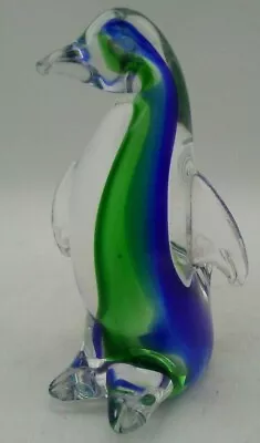 Murano Art Glass Penguin TAGGED Italy Figurine Venezia Blue Green Paperweight • $29.99