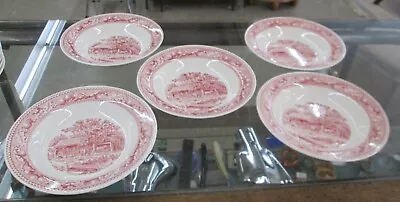 5 Royal Ironstone Memory Lane Red Rimmed Soup Bowls • $35.99