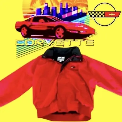 🏎️Vintage 80s Corvette Sports Car California Outerwear XL Red Racing Jacket • $33