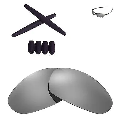 Walleva Titanium Polarized Lenses + Black W Ear Socks T-shocks For Oakley Juliet • $19.99