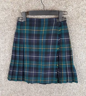 Laird-Portch Of Scotland Womens Kilt 12 Green Tartan Check Wool Skirt Pleated • $44.99