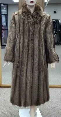 Natural Raccoon Fur Letout 50  Coat - Size 12 • $295