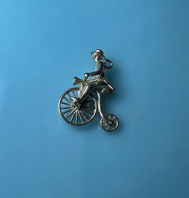 Vintage Sterling Silver Man Riding Penny Farthing Bike Bicycle W Top Hat Charm • $26