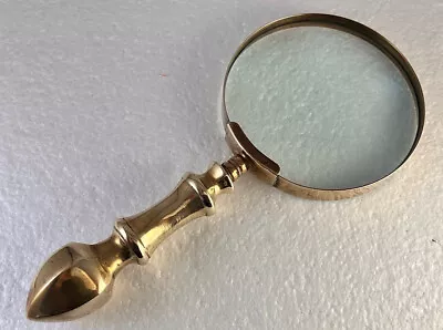 Heavy Vintage Solid Brass Magnifying Glass Nautical Magnifier 9  Long EXC. COND. • $29