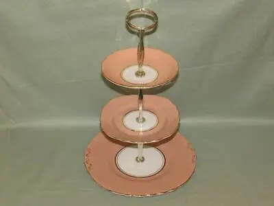 Vintage Colclough China 3-Tier Hostess Cake Plate Stand Coral 7741 • £19.95