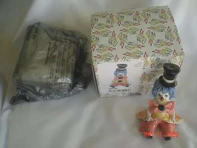 MINT BOXED SIGNED ZAMPIVA Italy SEATED CLOWN FIGURINE BLUE SPAGHETTI HAIR 230400 • $39.99