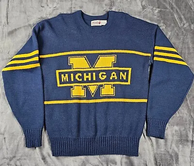 Cliff Engle Michigan Wolverines Knit Sweater Navy Blue Adult Size Large Vtg 1984 • $129.97