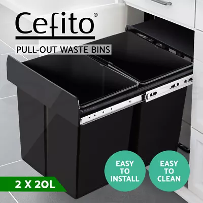 Cefito 2X20L Rubbish Bin Pull Out Bin Kitchen Bins Double Dual Twin Sliding • $82.95