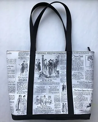 Marshall Field's Black & White Vintage Ads Canvas Shoulder Tote Bag - EUC • $39.95