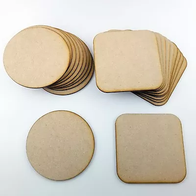 10x Wooden MDF Plain Coasters 10cm Craft Blanks Circle Square Shapes Tag Table • £4.49