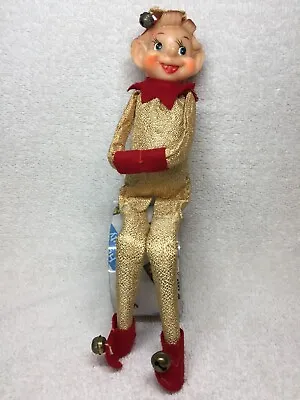 Vintage Christmas Elf Shelf Sitter Knee Hugger Gold Lame Felt Red Gloves Shoes • $30