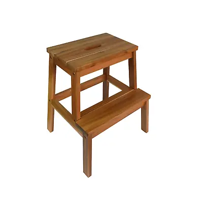 $52.99 • Buy Acacia Wood Two Steps Stool Bedside End Table Sub-Stool Home Kitchen Living Room